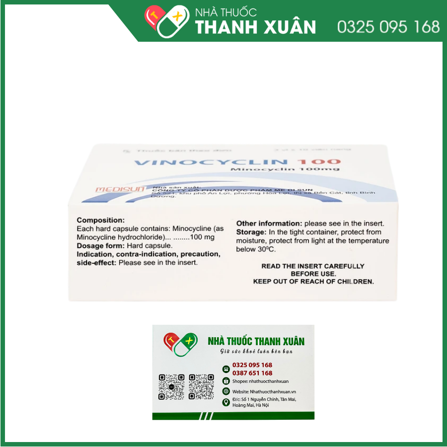 Thuốc Vinocyclin 100 Medisun điều trị mụn trứng cá, nhiễm trùng đường hô hấp